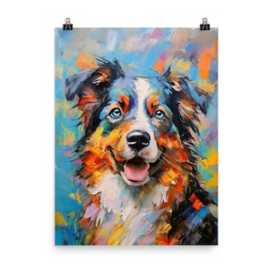 Stampa artistica su carta opaca raffigurante un pastore australiano con occhi azzurri - Il regalo ideale per i proprietari di cani