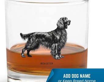Personalized Irish Setter Whiskey Glass: Custom Dog Breed Gift