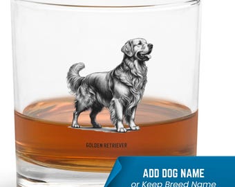 Custom Whiskey Glass Personalized Golden Retriever Art Dog Whiskey, Bourbon, and Cocktail Custom Rocks Glass - Best Gifts for Dog Owners