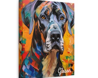 Vibrant Great Dane Dog Portrait Canvas Wall Art, Colorful Pet Decor, Best Gift for Dog Owners, Dog Owner Gift Ideas