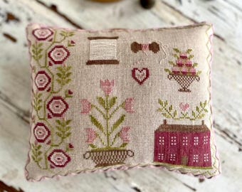 Pretty In Pink Pinkeep by Stacy Nash Primitives, cross stitch pattern