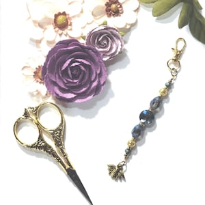 Blue Beaded scissor fob with Bee charm