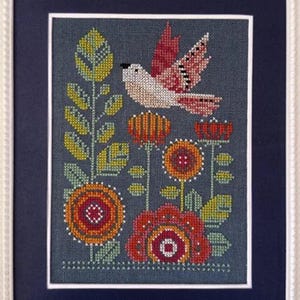 Fanciful Flight Cross Stitch Pattern Robin Pickens Bird Floral Sampler