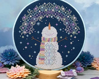 Magical Snowflakes Cross Stitch Pattern, Counting Puddles Snowman