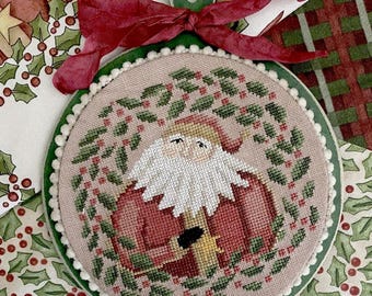 Santa Wreath Ornament, Cross stitch pattern, by Teresa Kogut
