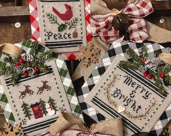 Christmas Cross Stitch Pattern: Folk Art Gift Tag Ornaments