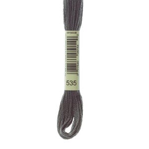 May include: A skein of dark gray embroidery floss featuring a paper label with a barcode and the number 535 printed in black. The thread is tightly wound and displays a consistent, deep charcoal color throughout the entire length of the fiber.