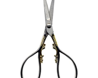 Pewter or silver  & Gold Teardrop Handle - Heirloom Embroidery Scissors 4"