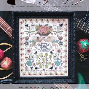 Rock and roll sampler cross stitch pattern by Heartstring Samplery