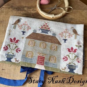 Bolsa de costura y muestrario federal de Stacy Nash Primitives, patrón de punto de cruz