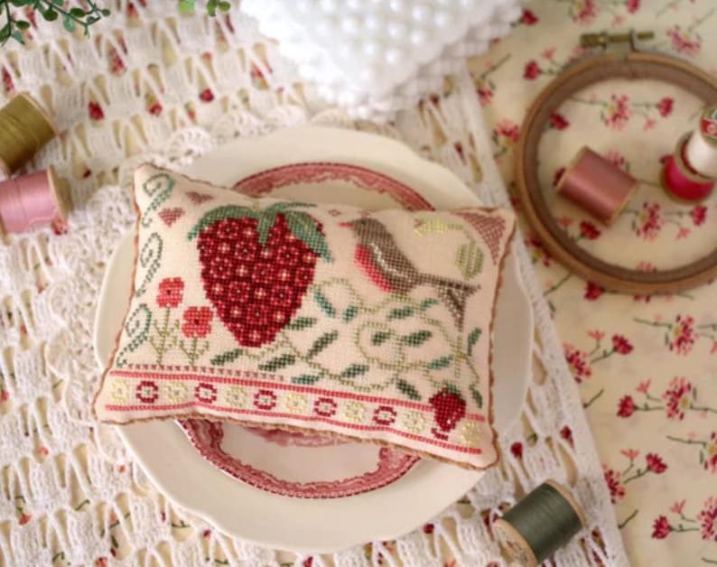 Strawberry Faire by October House Fiber Arts, cross stitch pattern image 1