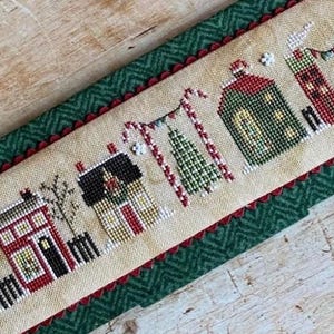 Christmas Cross Stitch Pattern | Christmas Tiny Town by Heart in Hand | 176 x 30 Banner or Drum Chart, Embellishments Included