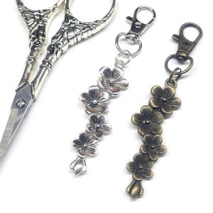 Floral Zipper Pull | Scissor Fob | Multi-Craft Accessory – Silver, Gold, or Bronze