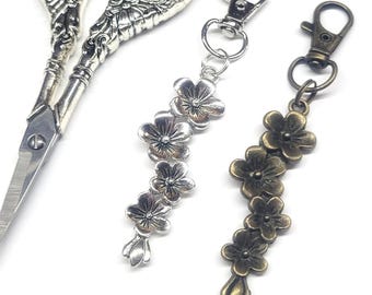 Floral Zipper Pull | Scissor Fob | Multi-Craft Accessory – Silver, Gold, or Bronze