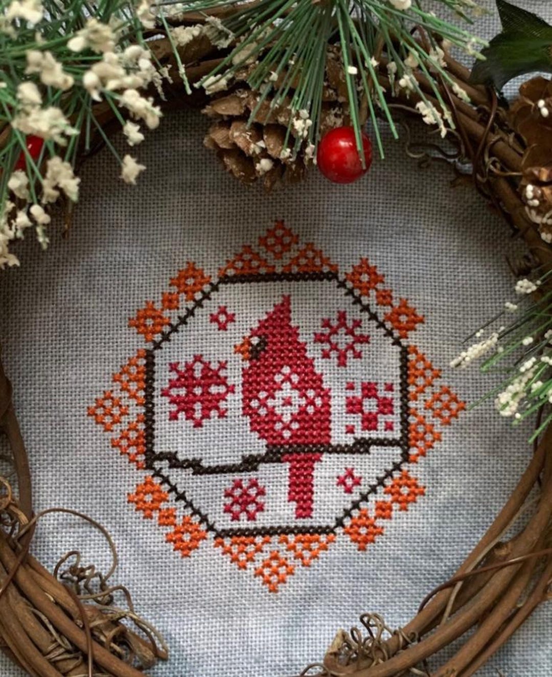 Quirky Quaker Cardinal, by Darling & Whimsy Designs, Cross Stitch
