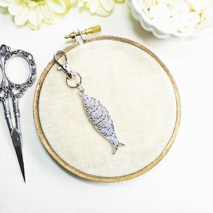 Silver Fish zipper pull or scissor fob