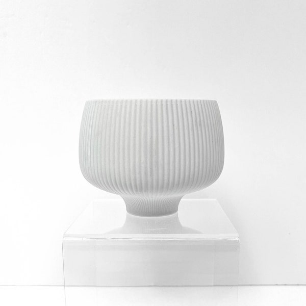 Contemporary White Porcelain Planter ~ Footed and Ribbed ~ a Real Stunner!