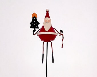 Santa Holiday Pick with Christmas Tree ~ Swinging Feet and Candy Cane ~ Christmas Pick, Holiday Pick, Wreath Pick