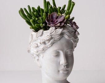 Lady Head Planter, Lady Head Pot, Head Planter, Head Pot, Classic Beauty, Unusual Planter, Cement Planter, Antiqued Planter, Lady Vase