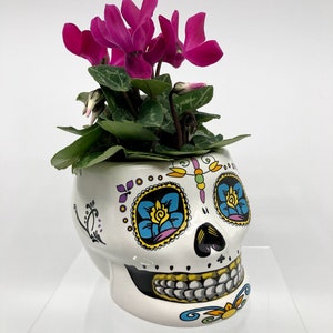 Halloween Pot, Skull Pot, Halloween Planter, Head Pot, Sugar Skull Pot, Goth Pot, Day of the Dead, Floral Skull, Zombies, Halloween Decor, image 2