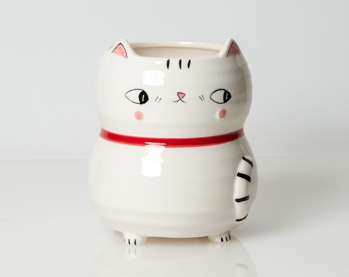 Cat Pot, Kitty Pot, Cat Planter, Kitty Planter, Animal Pot, Animal Planter, Ceramic Pot, White Pot, Cache Pot, Cat Vase, Animal Vase