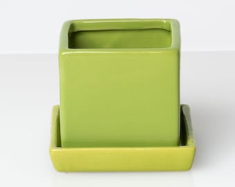 Acid Green Cube  Planter with Saucer