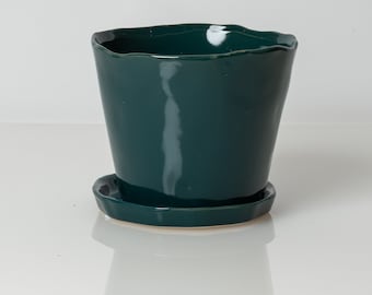 LE TAUCI Vaso di Ceramica per piante, 20+17+14 cm Vasi per Piante da interno con Foro di Drenaggio, Fioriere Cilindrico Medio, Set da 3, Smalto Blu Grigio