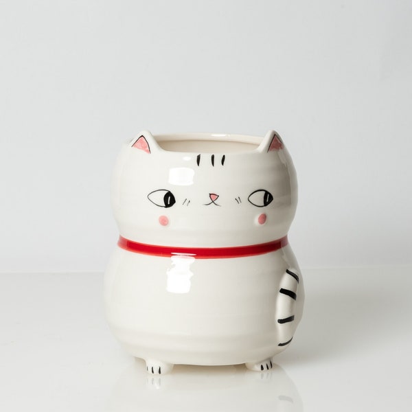 Cat Pot, Kitty Pot, Cat Planter, Kitty Planter, Animal Pot, Animal Planter, Ceramic Pot, White Pot, Cache Pot, Cat Vase, Animal Vase