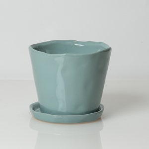 Large Blue Pot, 4 inch Pot, 4 Inch Planter, Blue Planter, Garden Pot, Flower Pot, Ceramic Pot with Saucer, Contemporary, Drainage Hole