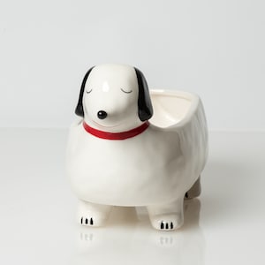 Langer weißer Hundetopf, Dackeltopf, Hotdog Übertopf, Weiner Hund, SukkulentenTopf, Sukkulenten Übertopf, Schwarz-Weiß-Topf, Geschenk für Hundeliebhaber,