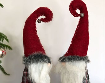 Gnome de Noël, Gnome rouge, Gnome d’hiver, Gnome à carreaux, Chapeau de cloche jingle, Gnome de vacances, Grand Gnome, Tomte Nisse, Décor de Noël, Fait à la main