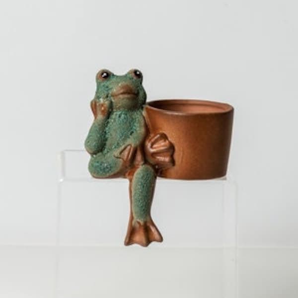 Cute Shelf Sitting Frog Pot Dangles a Leg ~ Left Side