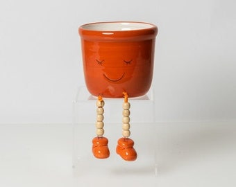 Sweet Sleeping Face Pot ~ Orange Sitter Pot con gambe penzolanti ~ Una fioriera super carina che fa un grande regalo!