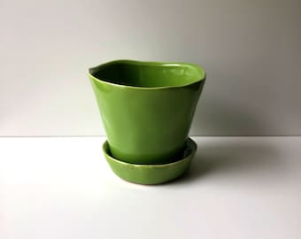 Maceta verde, Jardinera verde, Maceta de 3 pulgadas, Maceta de jardín, Maceta de flores, Maceta pequeña, Maceta de cerámica con platillo, Maceta Wonky, Mini Jardinera, Mini Maceta