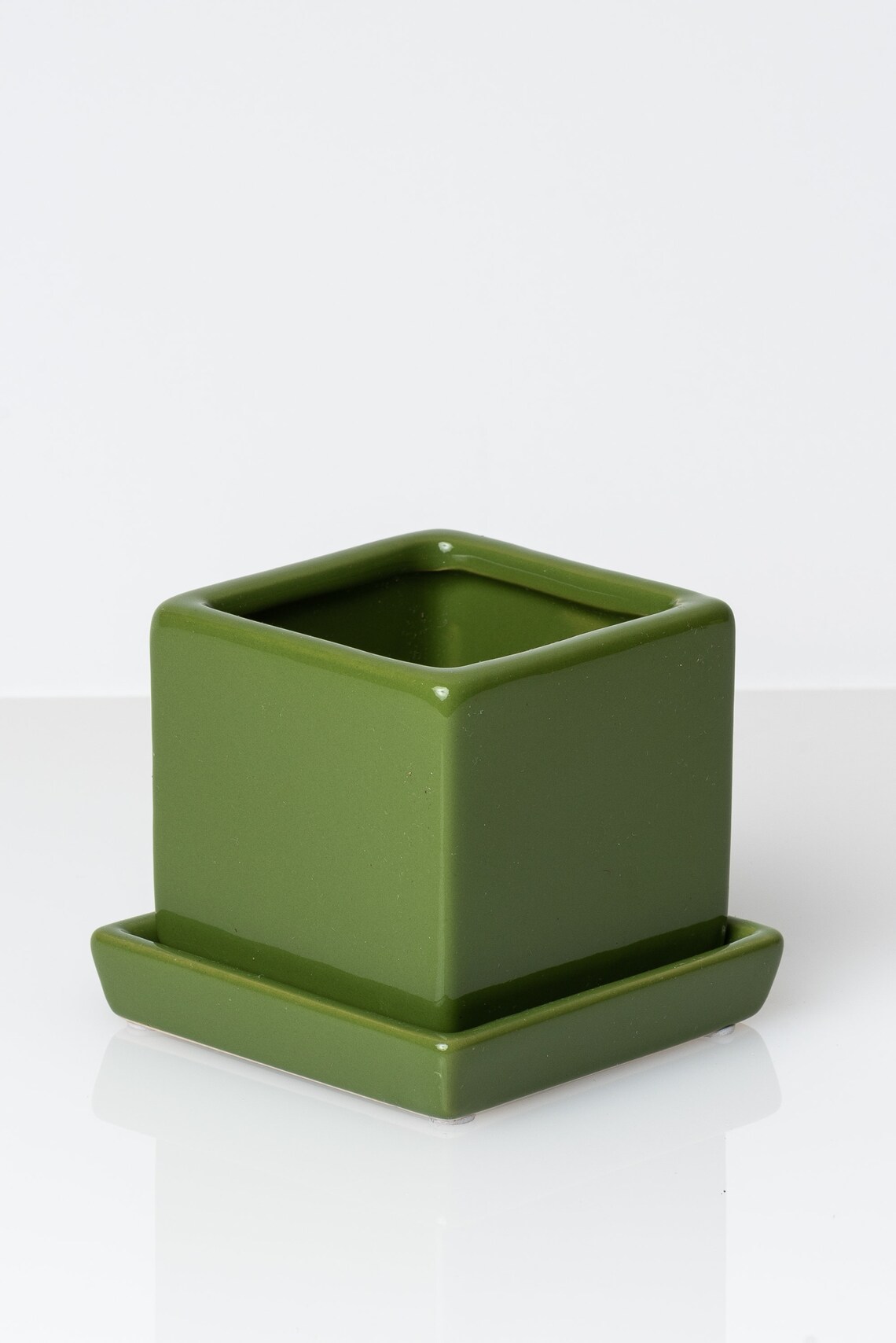 Green Cube Planter Cube Pot Square Pot Planter With Saucer Etsy
