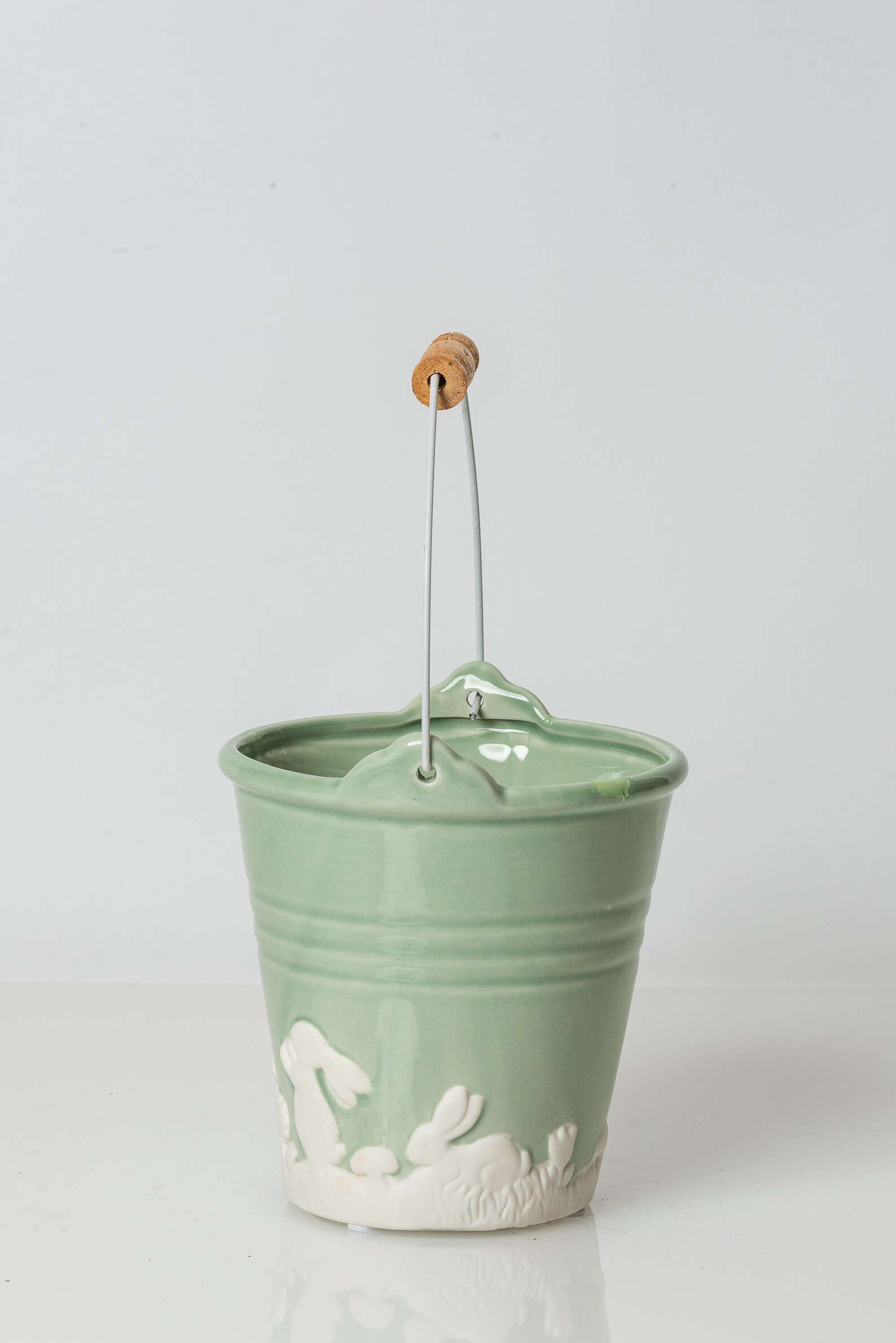 Large Porcelain Bunny Bucket, Rabbit Bucket, Bunny Pail, Easter Basket ...