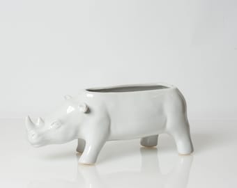 White Rhino Pot, White Rhino Planter, Rhino Pot, Rhinoceros Pot, Animal Pot, Safari, African,  Whimsical, Planter, Flower Pot, Succulent Pot