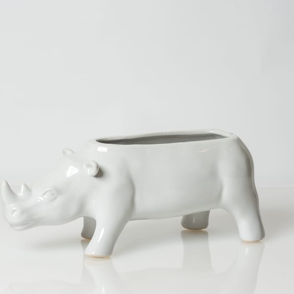 White Rhino Pot, White Rhino Planter, Rhino Pot, Rhinoceros Pot, Animal Pot, Safari, African,  Whimsical, Planter, Flower Pot, Succulent Pot