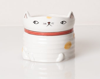 Cute Cat Plant Pot ~ White Cat with Orange Spots, Calico Cat, Cat Planter, Cat Vase, Cat Gift