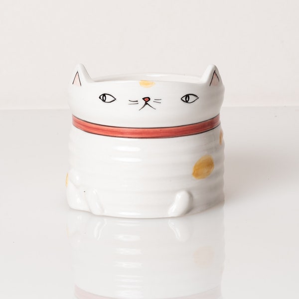 Cute Cat Plant Pot ~ White Cat with Orange Spots, Calico Cat, Cat Planter, Cat Vase, Cat Gift