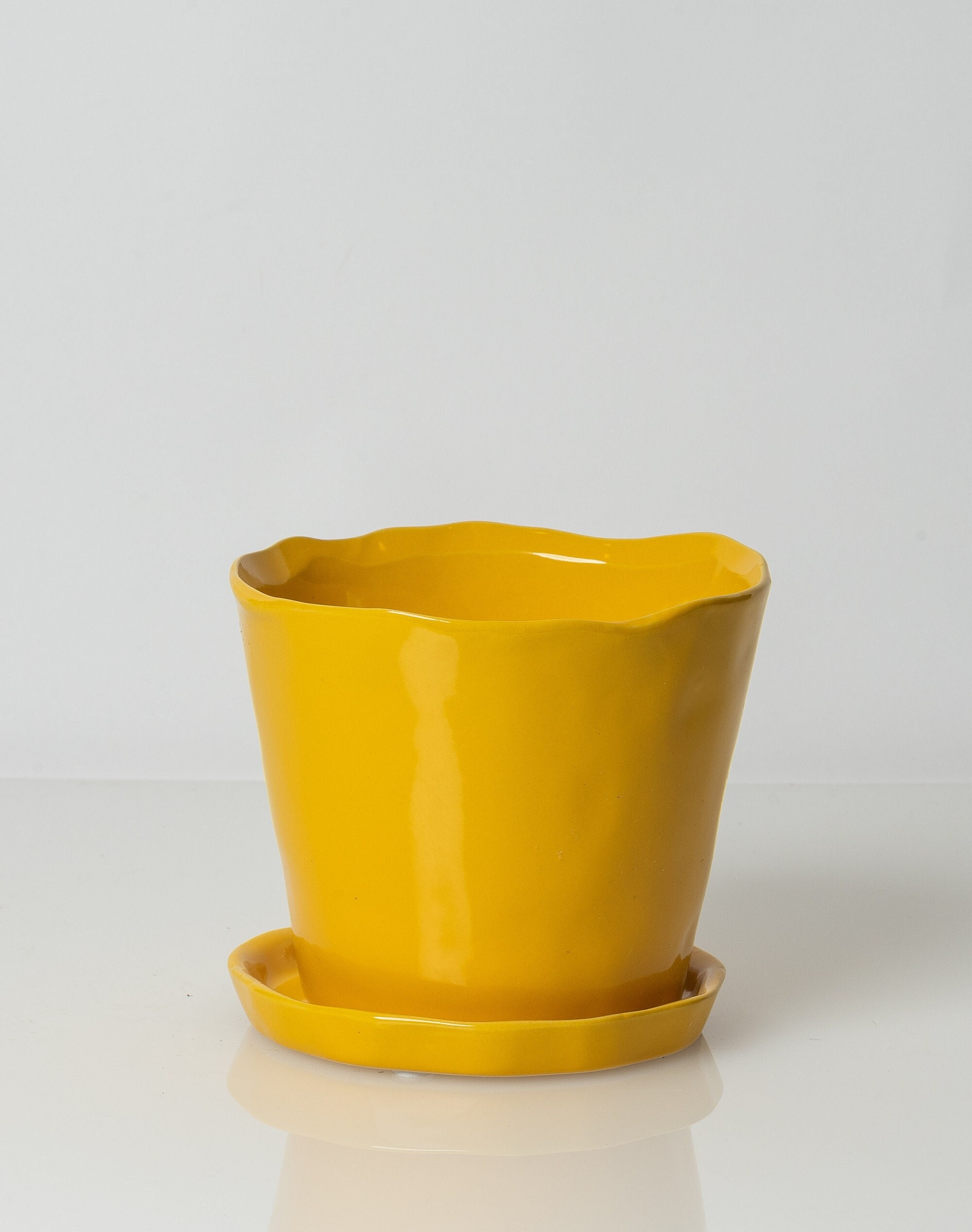 Large Yellow Planter, 4 Inch Pot, Ceramic Pot With Saucer, 4 Inch