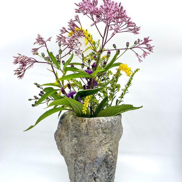 Grand vase en bois, vase en rondins, vase à fleurs, faux bois, vase en ciment