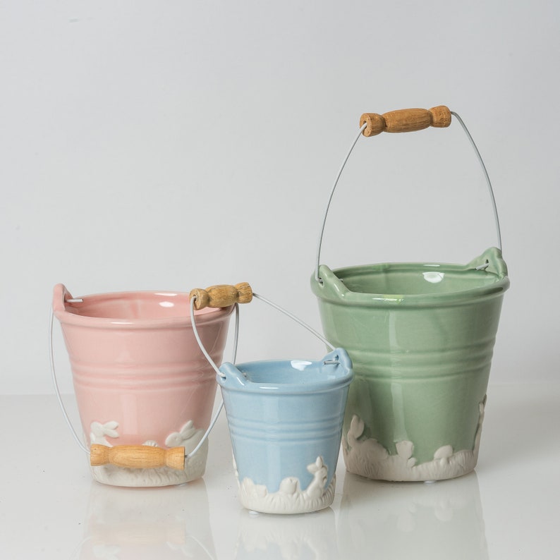 Large Porcelain Bunny Bucket, Rabbit Bucket, Bunny Pail, Easter Basket ...