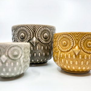 Set of Three Owl Pots in Graduated Sizes: 2.5 Inch, 3.5 Inch and 4 Inch
