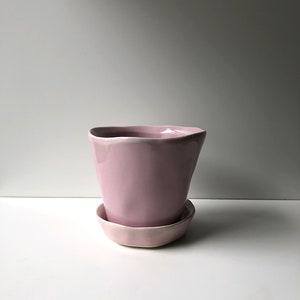 Pretty Pink Ceramic Planter with Saucer | 3 Inch Planter | 3 Inch Pot | Small Planter | Pot | Succulent Planter | Mini Planter | Unique Pot