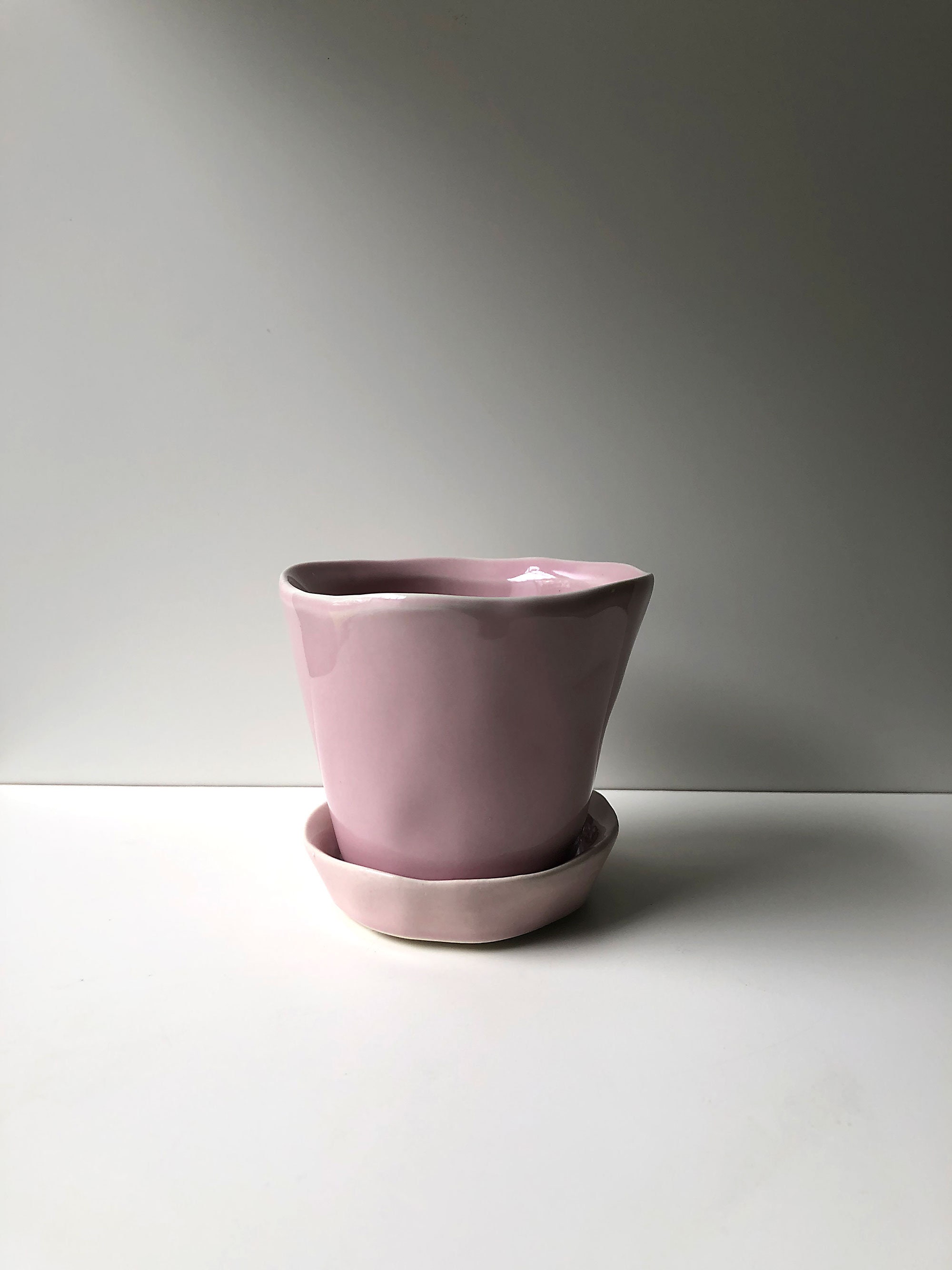Pretty Pink Ceramic Planter with Saucer 3 Inch Planter 3 Etsy