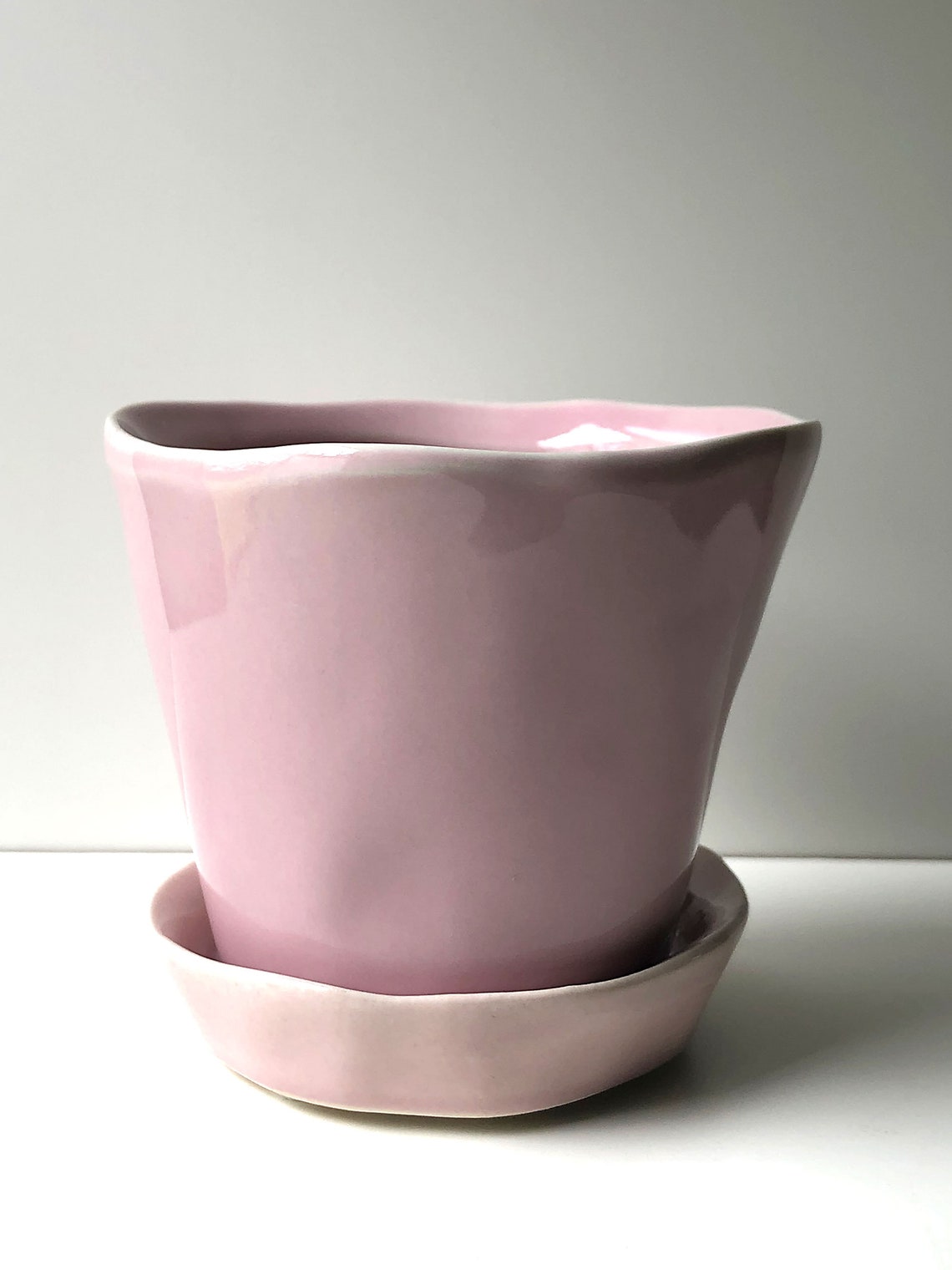 Pretty Pink Ceramic Planter With Saucer 3 Inch Planter 3 Etsy
