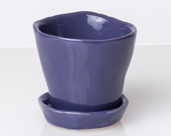 Violet Ceramic Planter with Saucer, Small Planter, Small Plant Pot, Pot with Saucer, Succulent Planter, Mini Planter, Mini Pot, Ceramic