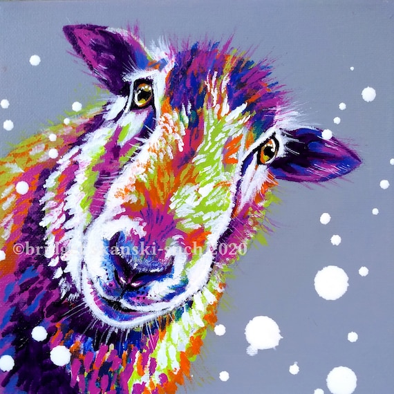 Sheep Print, Funny Bright Colourful Sheep Wall Art, Limited