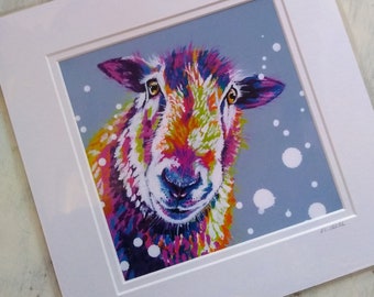 Sheep Print, Funny Bright Colourful Sheep Wall Art, Limited